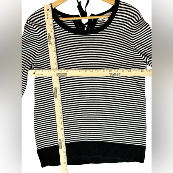 DownEast Women’s Black White‎ Striped Lace Back Elbow Patch Nautical Sweater Med - Picture 3 of 5
